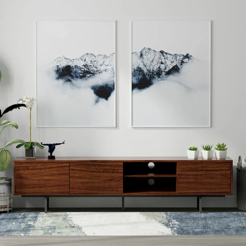Meuble TV console moderne du milieu du siècle, 78 x 20, style rabaissé