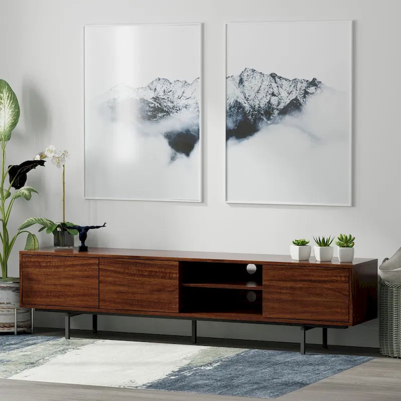 Meuble TV console moderne du milieu du siècle, 78 x 20, style rabaissé