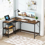 Bureau en L avec étagères de rangement, bureau d'angle avec huche, poste de travail de bureau à domicile