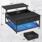 Table basse relevable avec étagère de rangement ouverte et rangement classifié caché