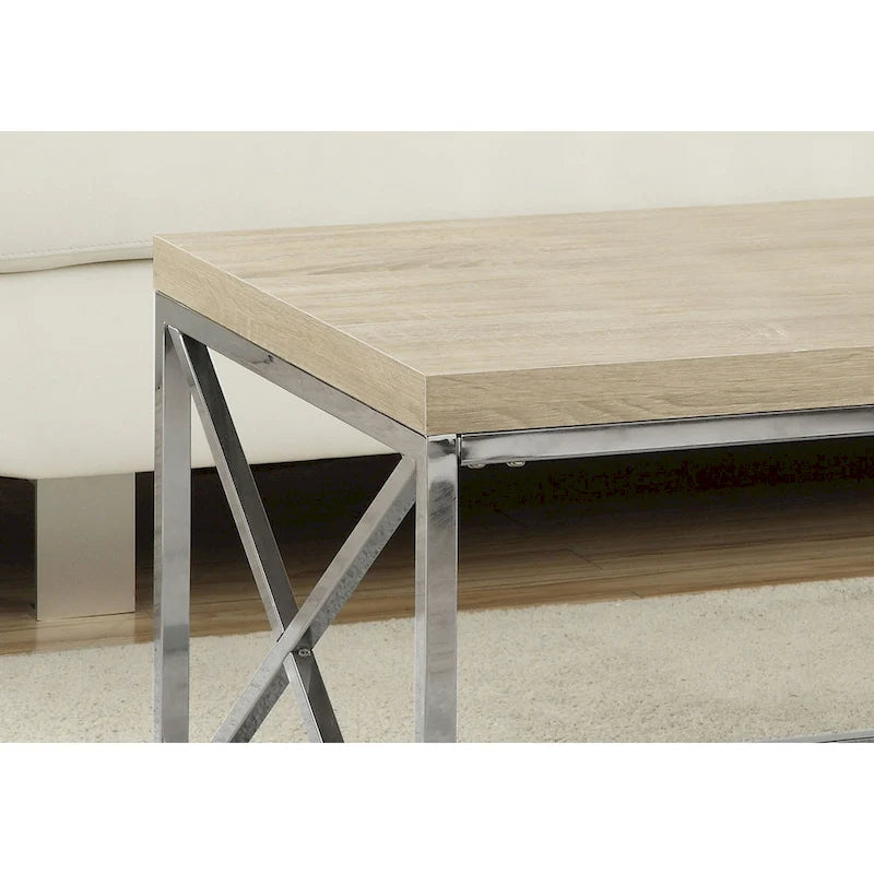 Table basse contemporaine en métal chromé avec finition aspect bois naturel - 32