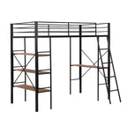 Lit mezzanine en métal pour lits jumeaux avec étagères et bureau