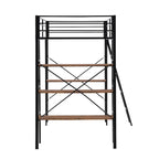 Lit mezzanine en métal pour lits jumeaux avec étagères et bureau