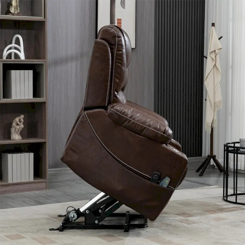 Fauteuil inclinable releveur en cuir PU avec massage et chauffage pour personnes âgées