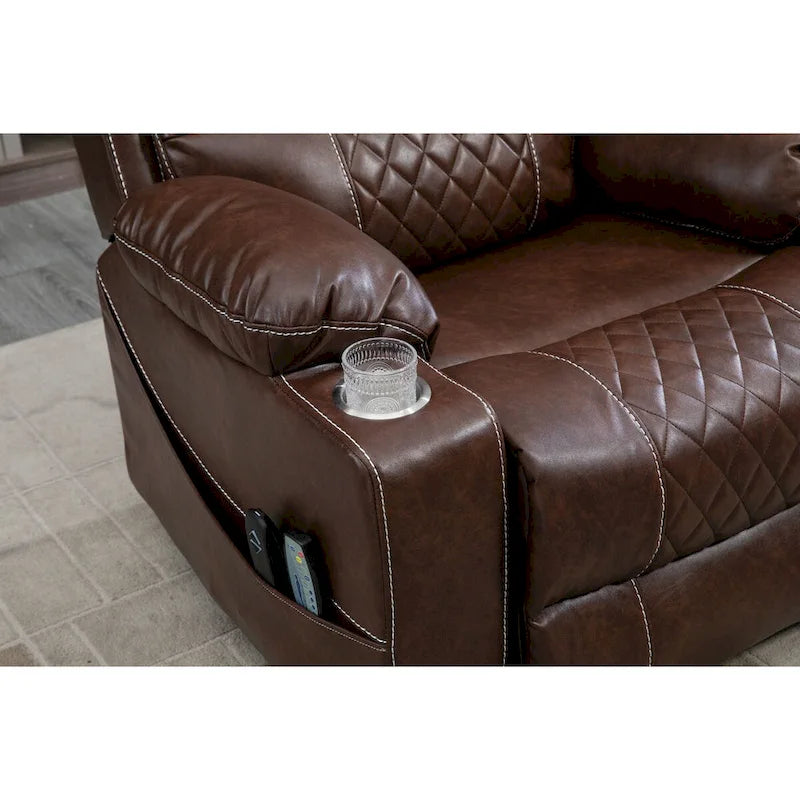 Fauteuil inclinable releveur en cuir PU avec massage et chauffage pour personnes âgées