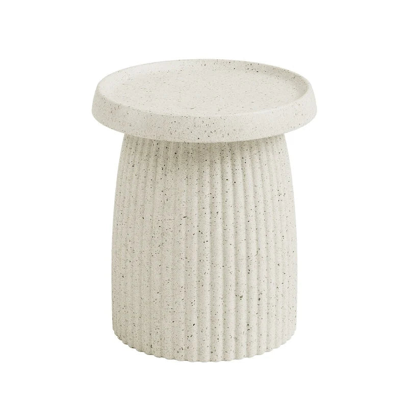 Table d'appoint intérieure/extérieure en pierre blanche avec paillettes dorées