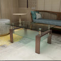 Table basse rectangulaire en noyer et verre, table basse transparente, tables d'appoint et centrales modernes pour salon, meubles de salon