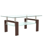 Table basse rectangulaire en noyer et verre, table basse transparente, tables d'appoint et centrales modernes pour salon, meubles de salon