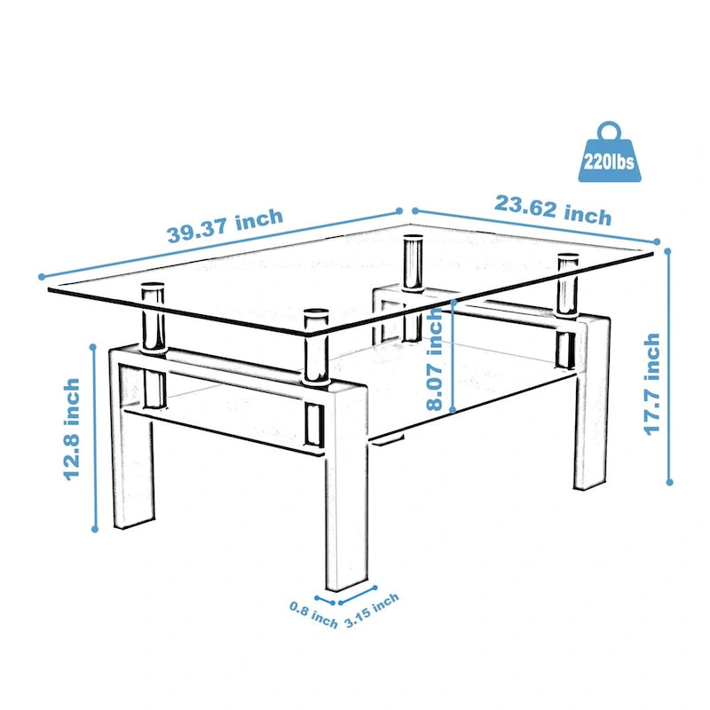 Table basse rectangulaire en noyer et verre, table basse transparente, tables d'appoint et centrales modernes pour salon, meubles de salon