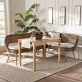 Raisa Modern Bohemian Natural Kubu Rattan Bench and Wood Table Dining Nook Set