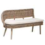 Coin repas moderne bohème en rotin Kubu naturel avec banc et table en bois