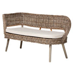 Coin repas moderne bohème en rotin Kubu naturel avec banc et table en bois
