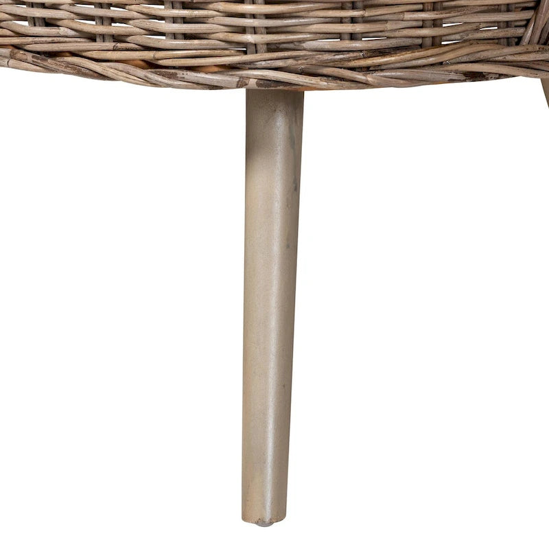Coin repas moderne bohème en rotin Kubu naturel avec banc et table en bois