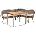 Coin repas moderne bohème en rotin Kubu naturel avec banc et table en bois