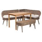 Coin repas moderne bohème en rotin Kubu naturel avec banc et table en bois
