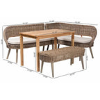 Coin repas moderne bohème en rotin Kubu naturel avec banc et table en bois