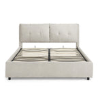Lit plateforme Queen Size hydraulique rembourré avec rangement, tête de lit intégrée, tissu chenille, gris