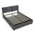 Lit plateforme Queen Size hydraulique rembourré avec rangement, tête de lit intégrée, tissu chenille, gris