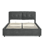Lit plateforme Queen Size hydraulique rembourré avec rangement, tête de lit intégrée, tissu chenille, gris