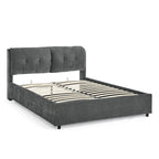 Lit plateforme Queen Size hydraulique rembourré avec rangement, tête de lit intégrée, tissu chenille, gris