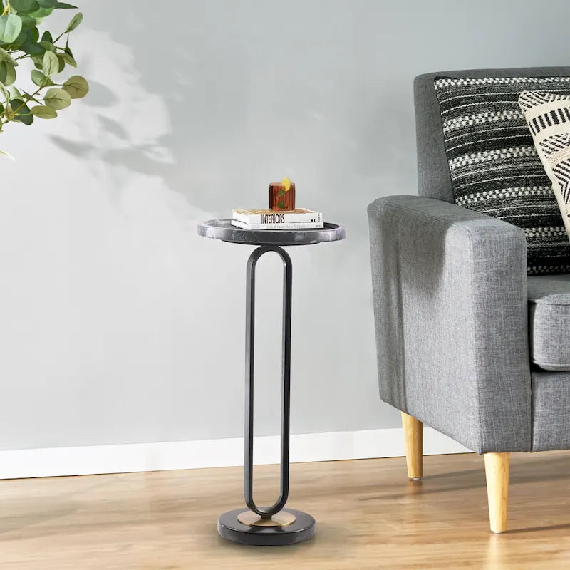 Table d'appoint ronde en marbre et métal 12 Grey